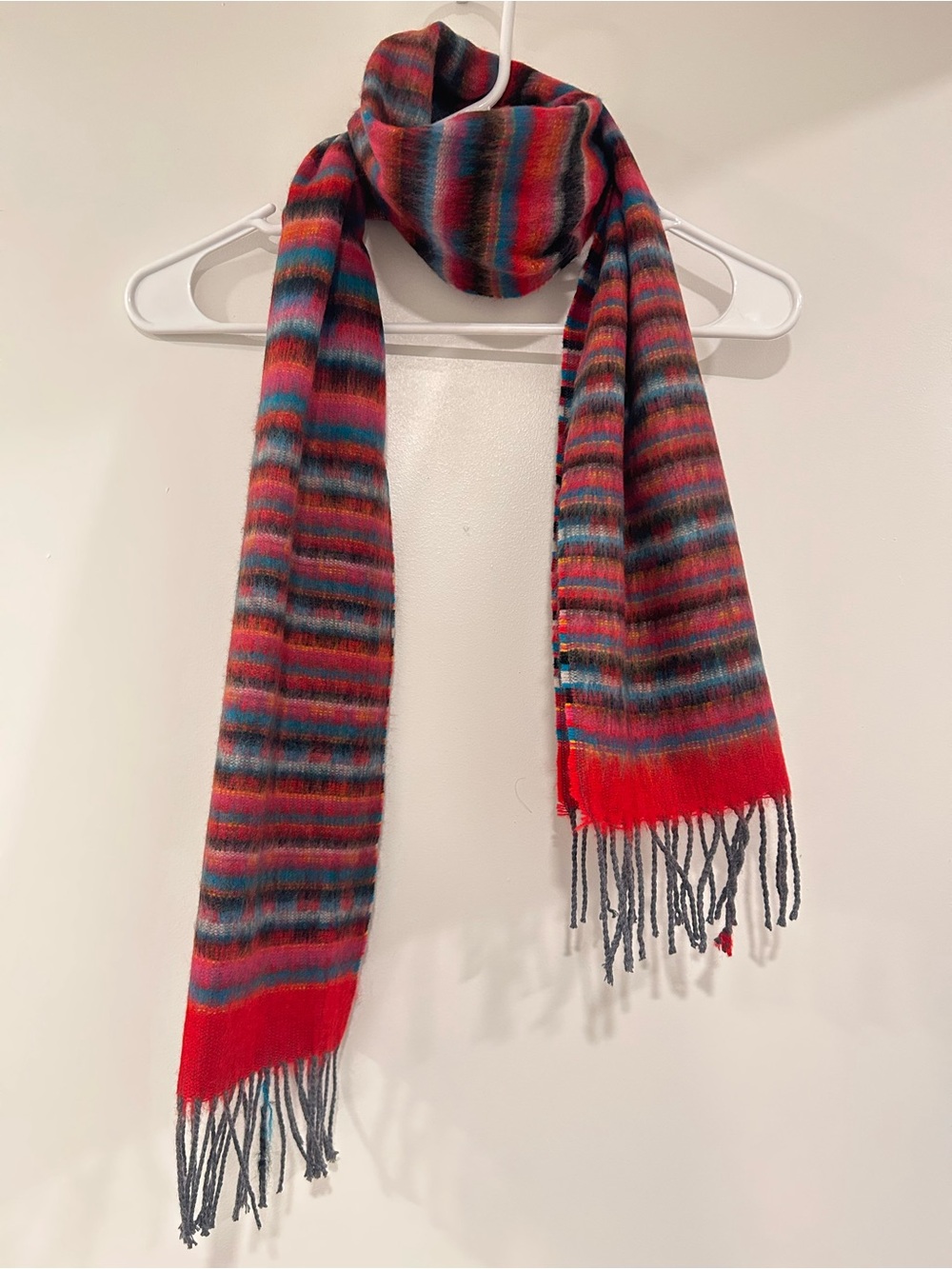 Striped Red Multi 80% Wool Blend Scarf